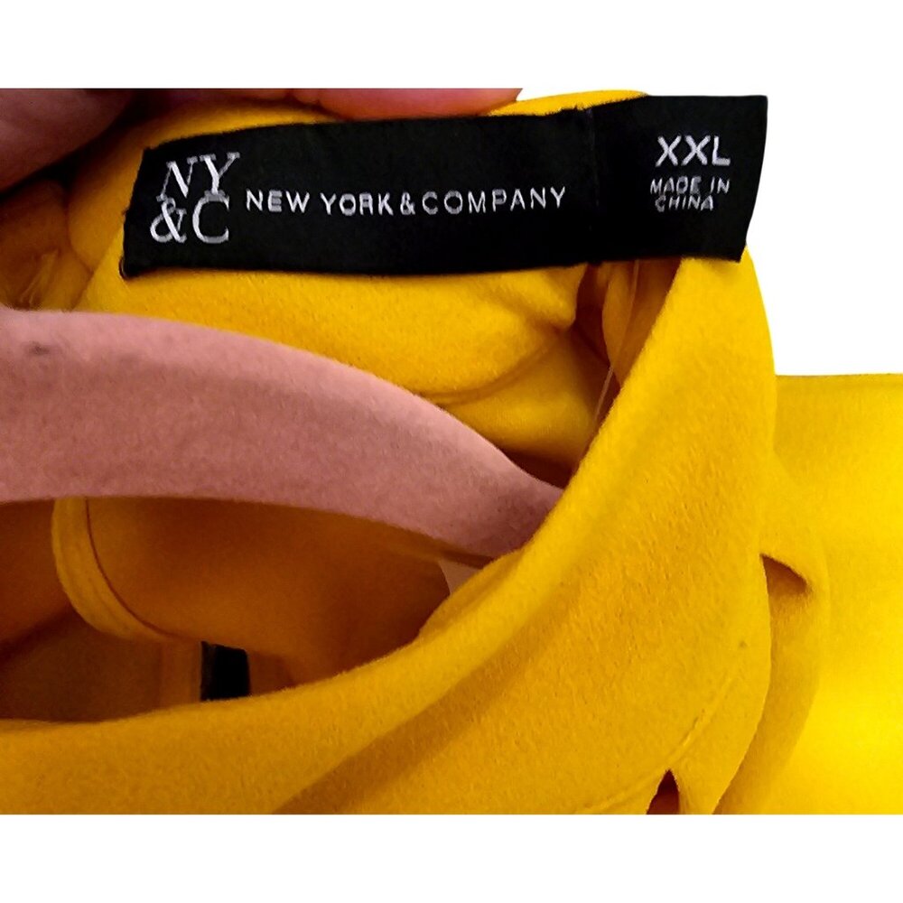 NY&C Womens Mustard Yellow Keyhole Neck Puff Sleeve Belted Midi Dress Size XXL - Picture 10 of 13